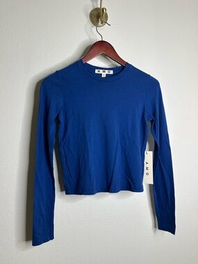 NWT AMO Cotton Babe Long Sleeve T - Shirt in Colbalt Blue Size Small